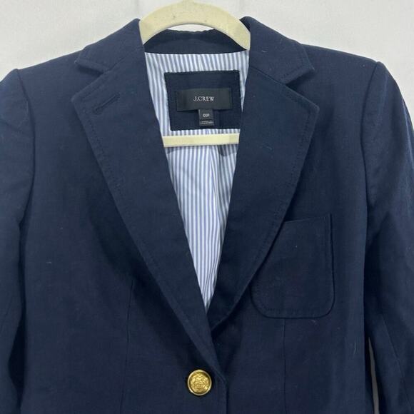 J. Crew Navy 100% Linen Single Breasted Blazer Gold Buttons Size 00P - Picture 3 of 6